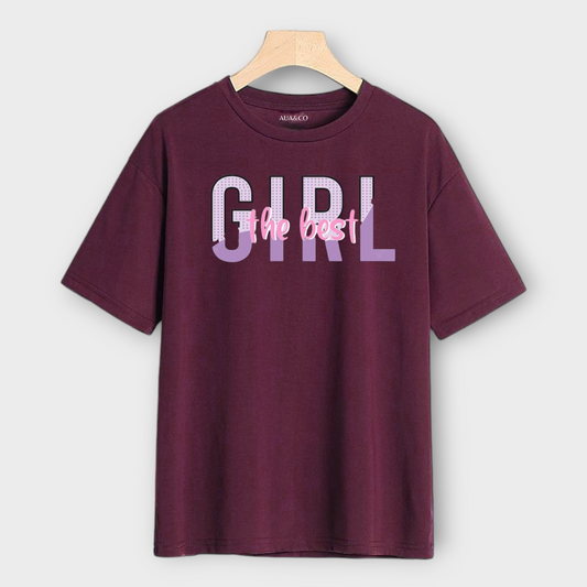 Summer Maroon Printed T-shirt For Women's