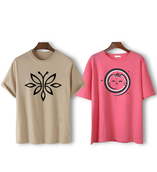 Pack Of 2 Summer Printed Women's T-shirt