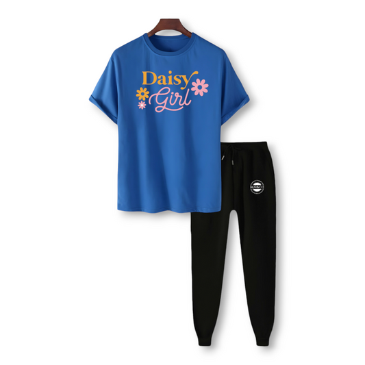 Summer Royal Blue Printed T-shirt & Trouser Set for Women