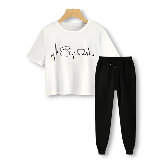 Women's white crop printed t shirt with black Trouser available in summer stuff jersey cool and comfortable by AUA&CO all size are available 