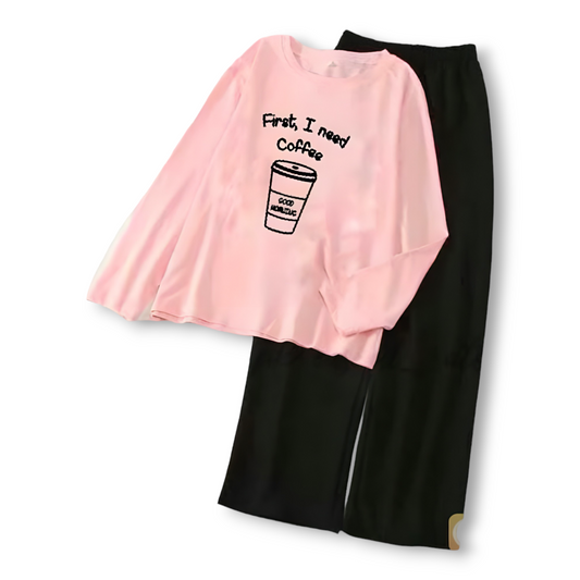 auaandco Summer Pink Full Sleeve T-shirt & Trouser For Women's
Pink Full Sleeve T-shirt and black trouser