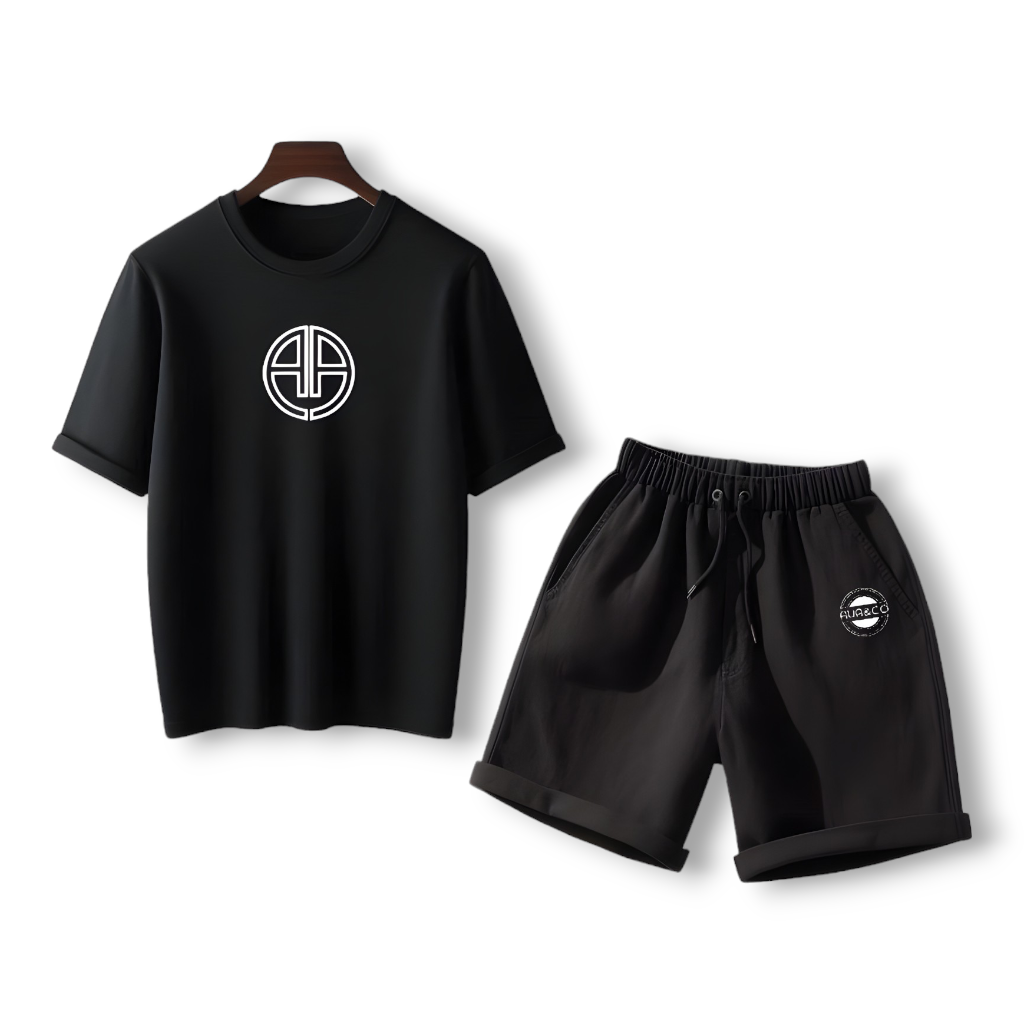 Bundle Of Black Summer T-shirt with Black Short Trouser For Men's