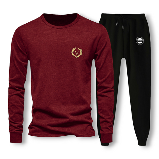 Summer Maroon Full Sleeve T-shirt with Black Trouser For Men's