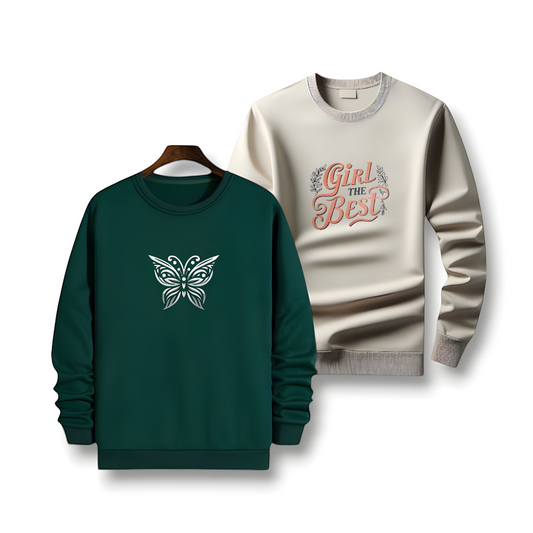 "Stylish Women's Winter Fleece Sweatshirts – Butterfly & 'Girl The Best' Designs by AUA&CO"