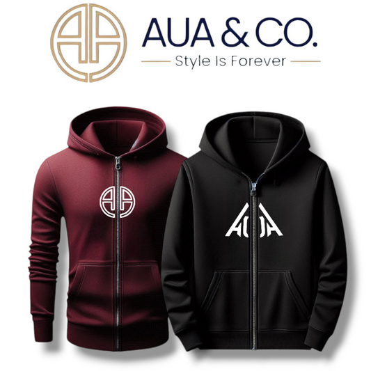 Bundle Of 2 Winter Men's Maroon & Black Zipper Hoodie By AUA&CO High Quality Fleece Fabric