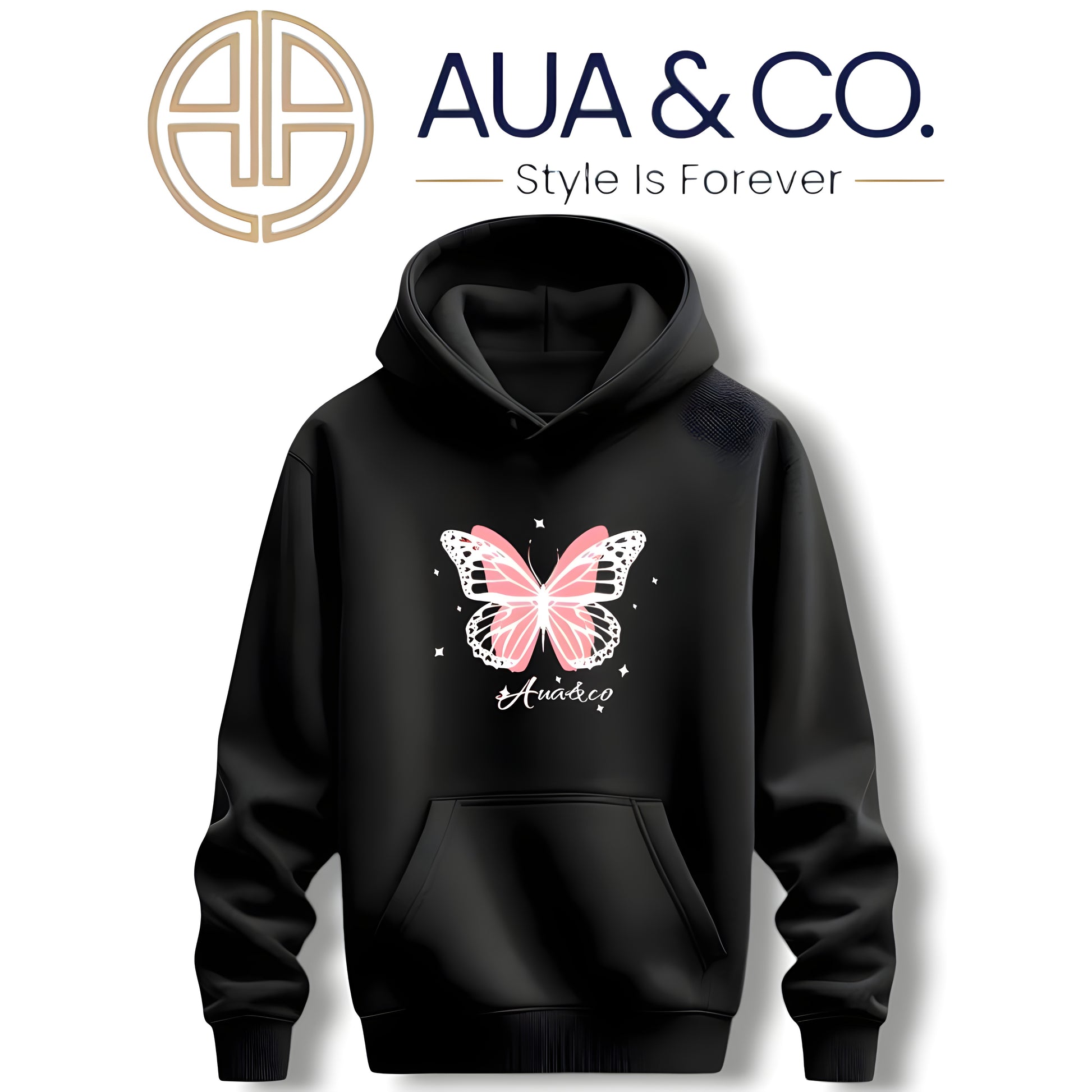 AUA&CO Women's Hoodies | Winter Fleece | Butterfly Print | Black