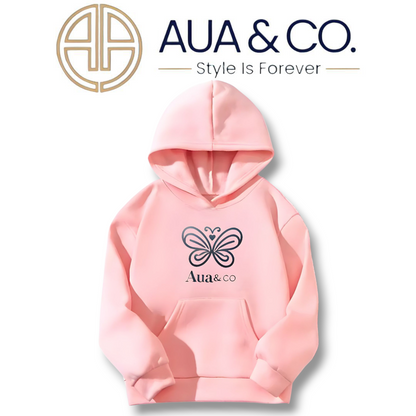 AUA&CO Women's Hoodies | Winter Fleece | Butterfly Print | Pink