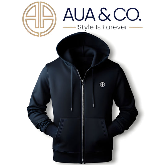 Winter Men's Navi Blue Zipper Hoodie - Premium Fleece - Casual Wear By AUA&CO