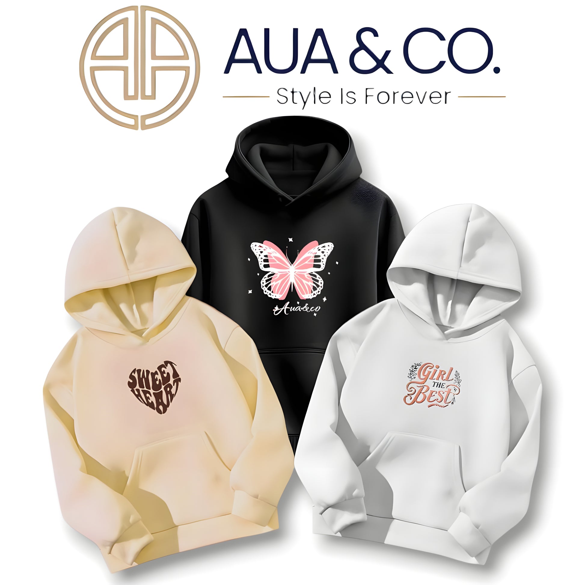 AUA&CO Women's Winter Hoodie Bundle (Set of 3) - Premium Fleece Casual Streetwear (Beige, Black, White)
