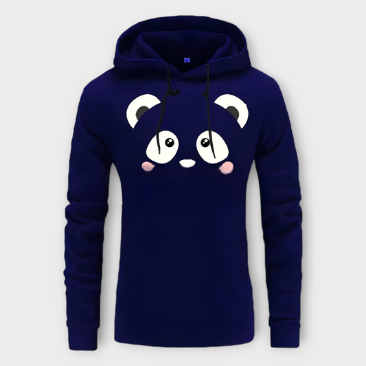 Winter Navi Blue Bear Printed Hoodie For Women's AUA&CO