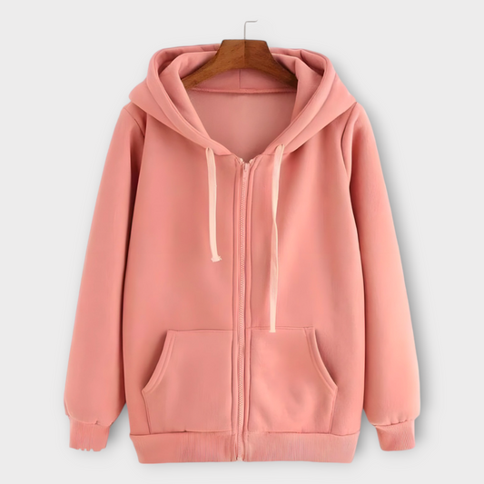 Winter Pink Zipper Hoodie For Womens AUA&CO