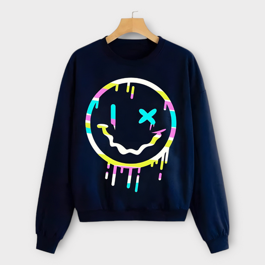 Winter Printed Navi Blue Sweatshirt For Women's AUA&CO