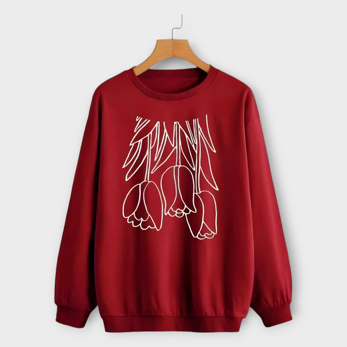 Winter Printed Red Sweatshirt For Womens AUA&CO