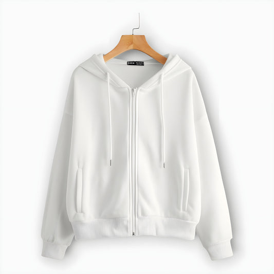 Winter White Zipper Hoodie For Women's AUA&CO