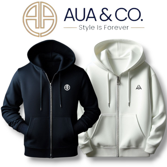 AUA&CO Premium Fleece Full-Zip Hoodies – Classic Black & Minimal White