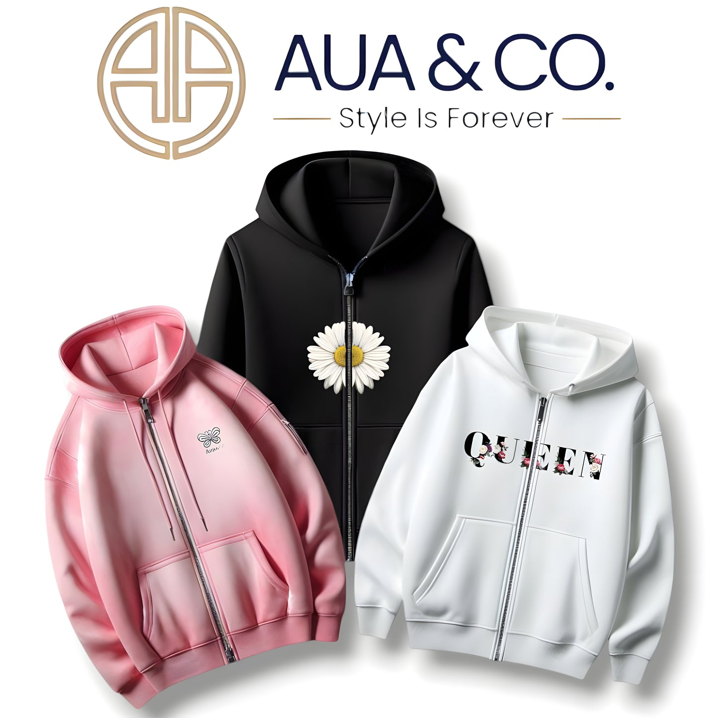 Bundle of 3 Women's Zipper Hoodies 👚✨ - Stylish & Unique Designs | AUA&CO