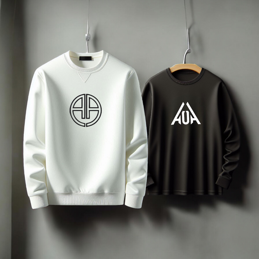 *AUA&CO Dual Logo Sweatshirts – Black & White Fleece Casual Wear for Winter ❄️*