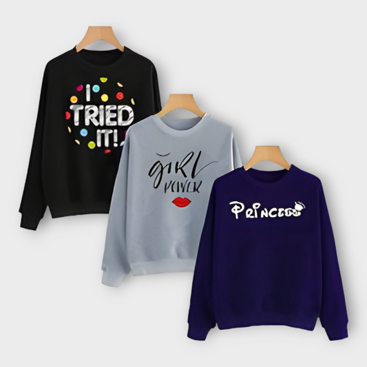 Pack Of 3 Winter Printed Sweatshirt For Women's