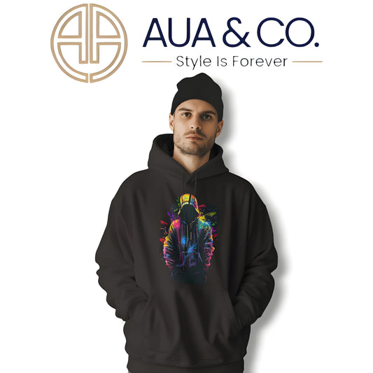 AUA&CO Men's Black Winter Hoodie – Stylish & Unique Print Design – Premium Fleece Fabric