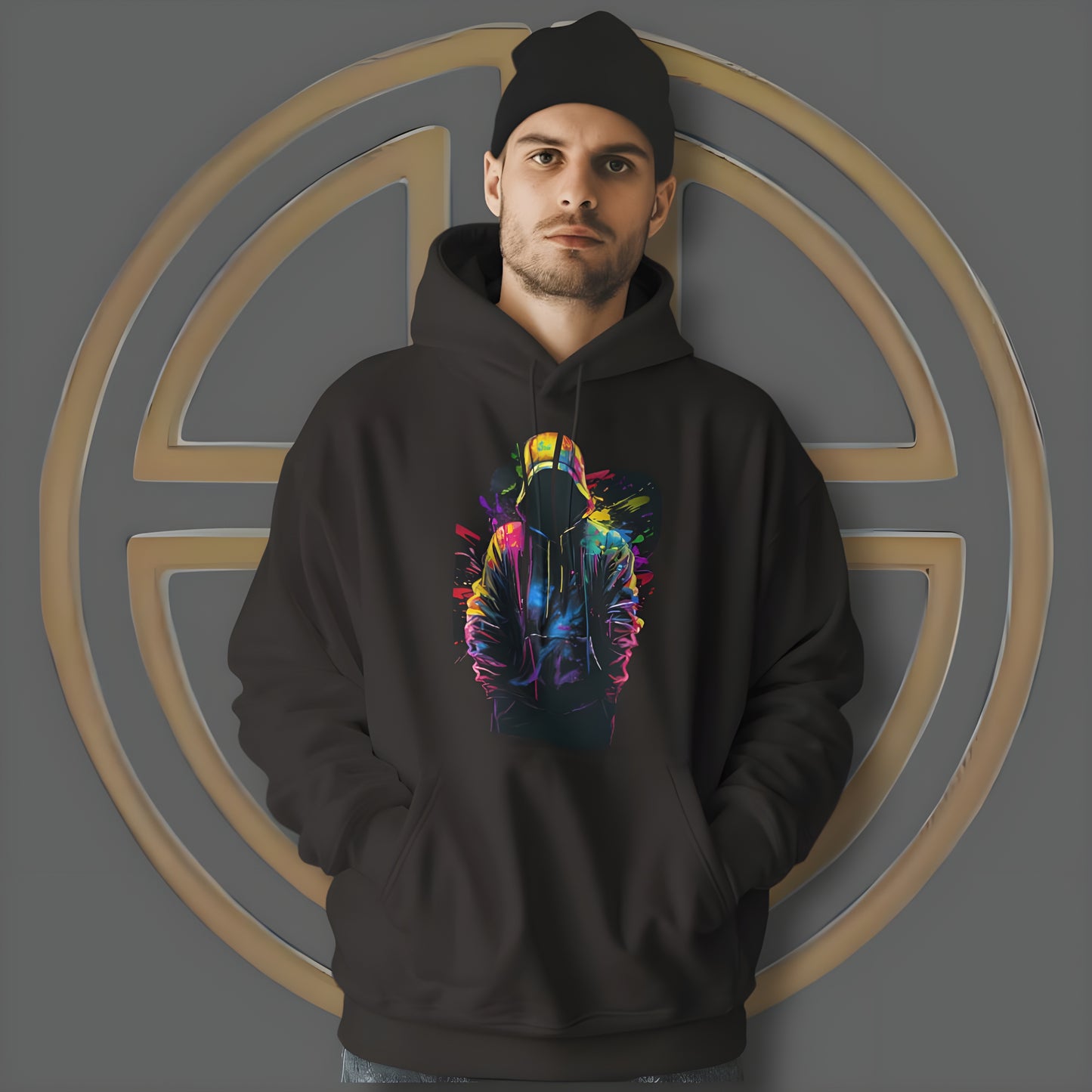 AUA&CO Men's Black Winter Hoodie – Stylish & Unique Print Design – Premium Fleece Fabric